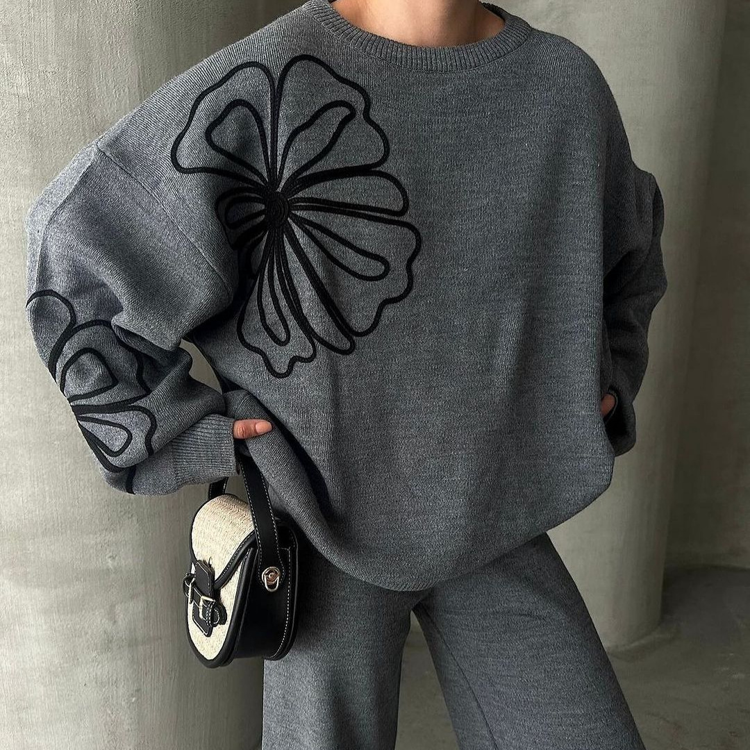 Soft Touch Round Neck Sweater Casual Loose Pants Two Piece Set