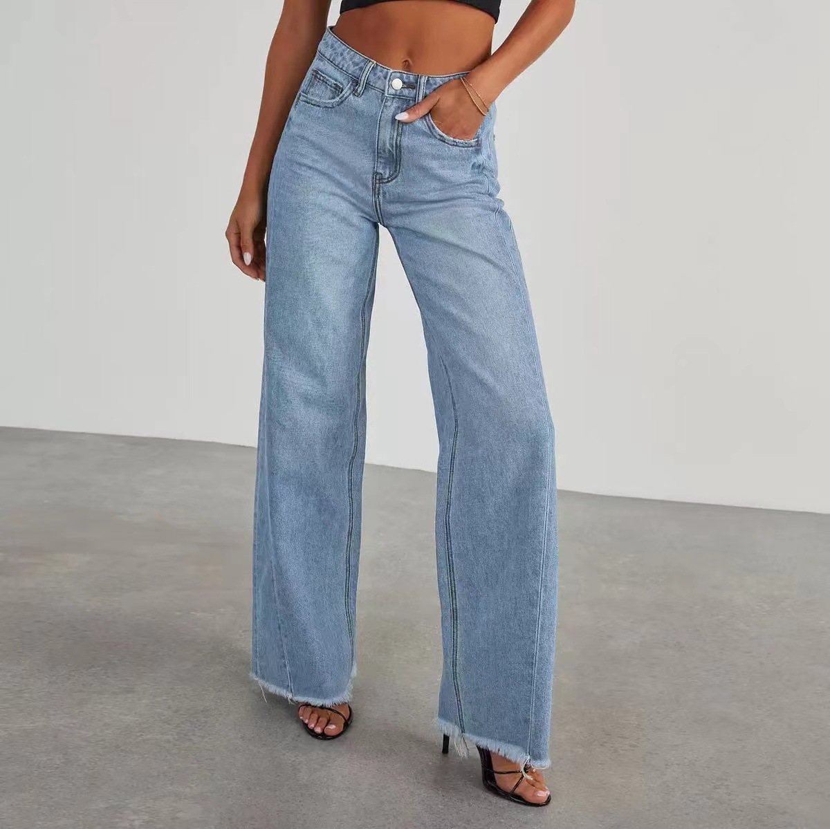 Fashionable Retro High Waist Straight Leg