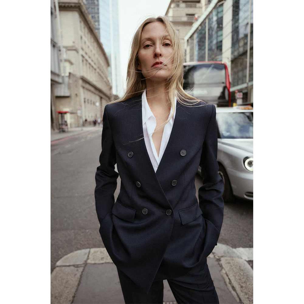 Women's Suit Jacket With Side Buttons No Collar Plus Straight Leg Pants Set