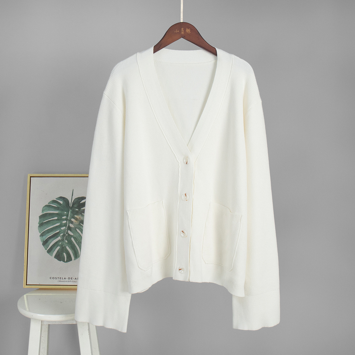 Loose Knitted Open Cardigan Sweater V-Neck