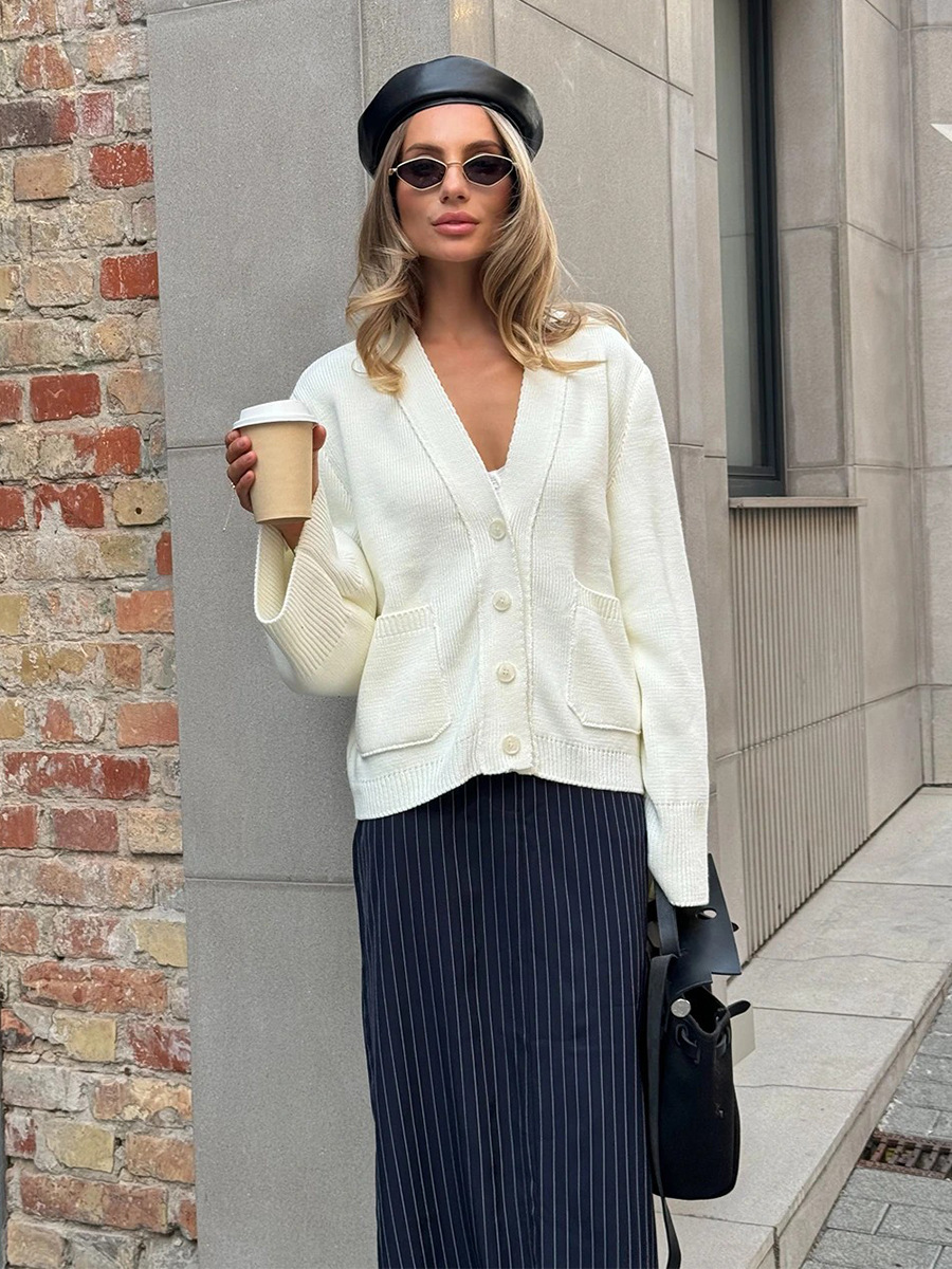 Loose Knitted Open Cardigan Sweater V-Neck