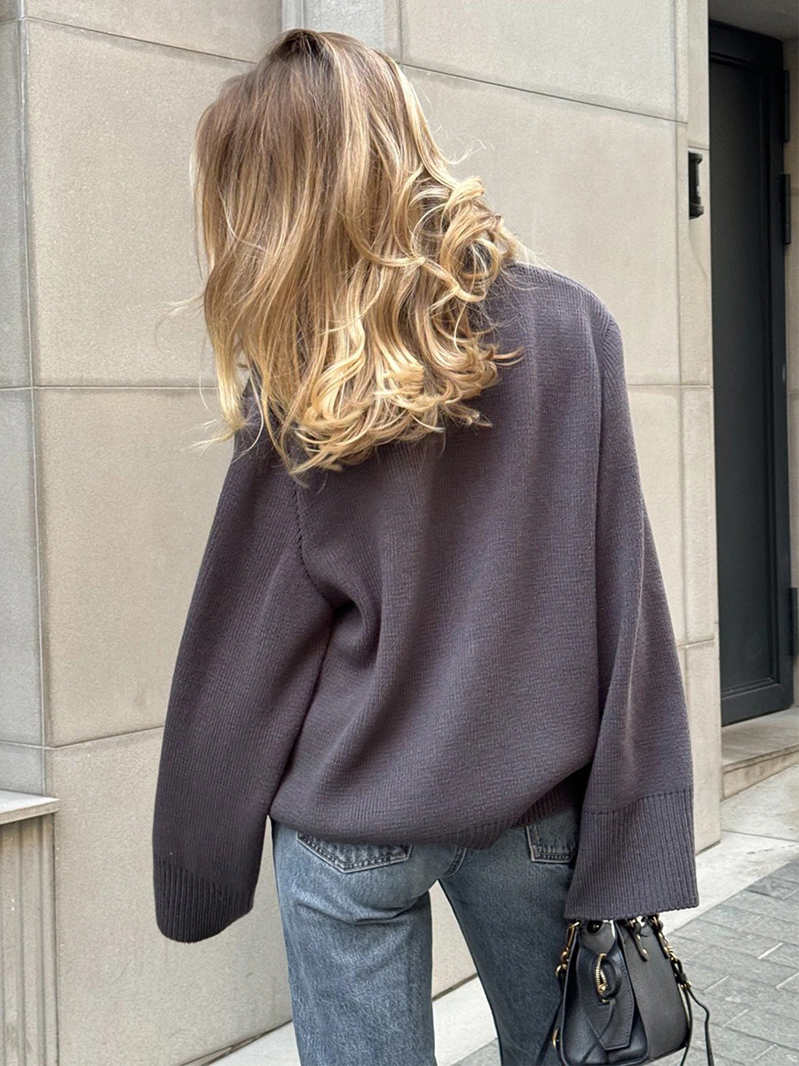 Loose Knitted Open Cardigan Sweater V-Neck