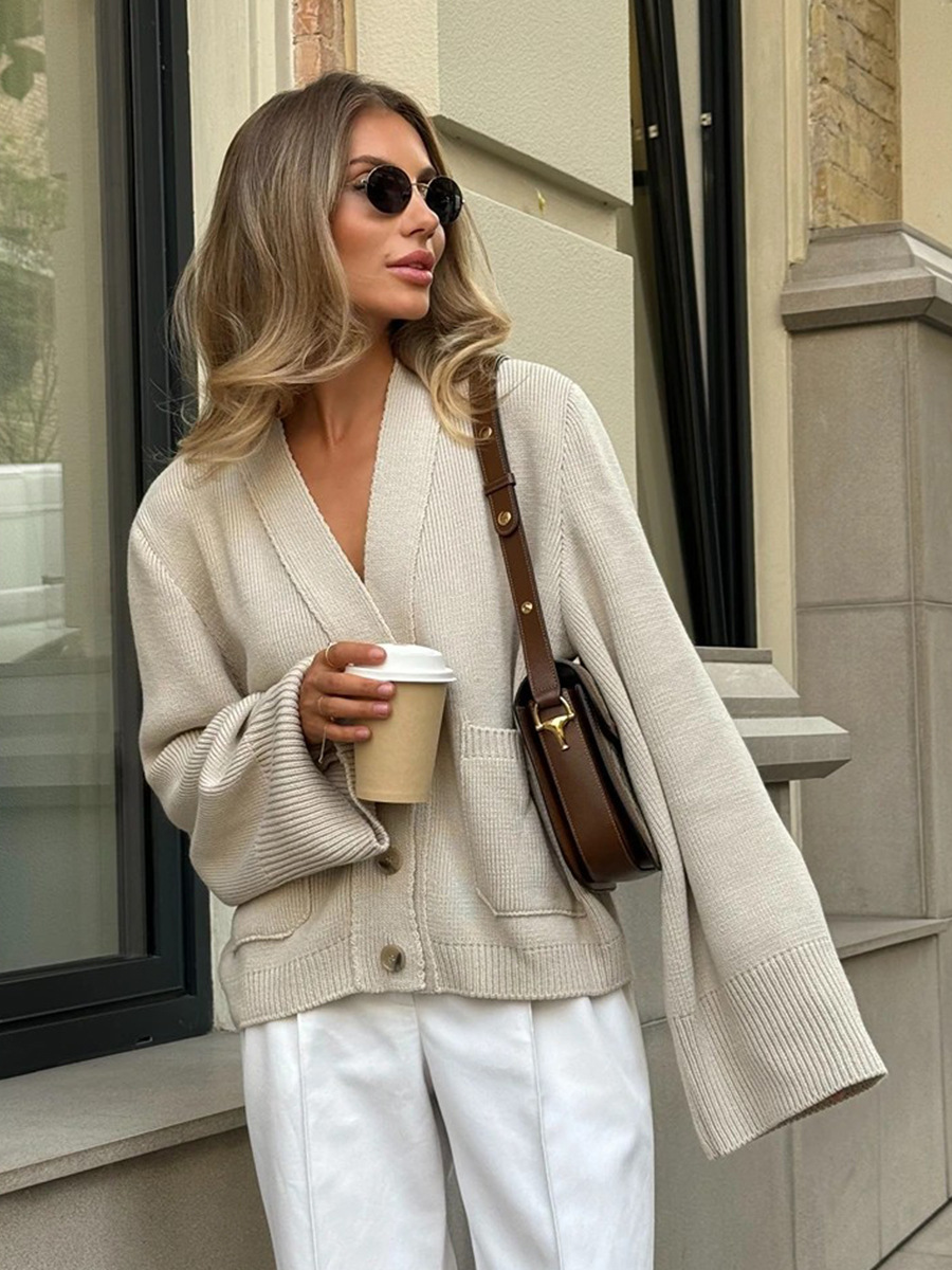 Loose Knitted Open Cardigan Sweater V-Neck