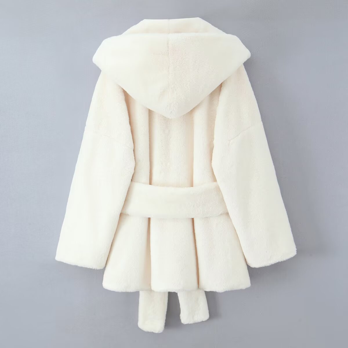 White Furry Large Collar Hooded Elegant Loose Long-Sleeve Coat