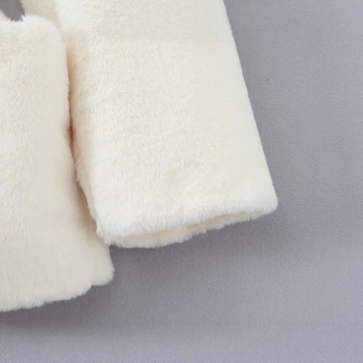 White Furry Large Collar Hooded Elegant Loose Long-Sleeve Coat