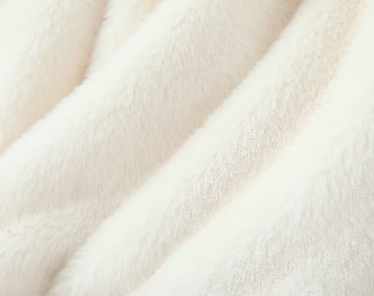 White Furry Large Collar Hooded Elegant Loose Long-Sleeve Coat