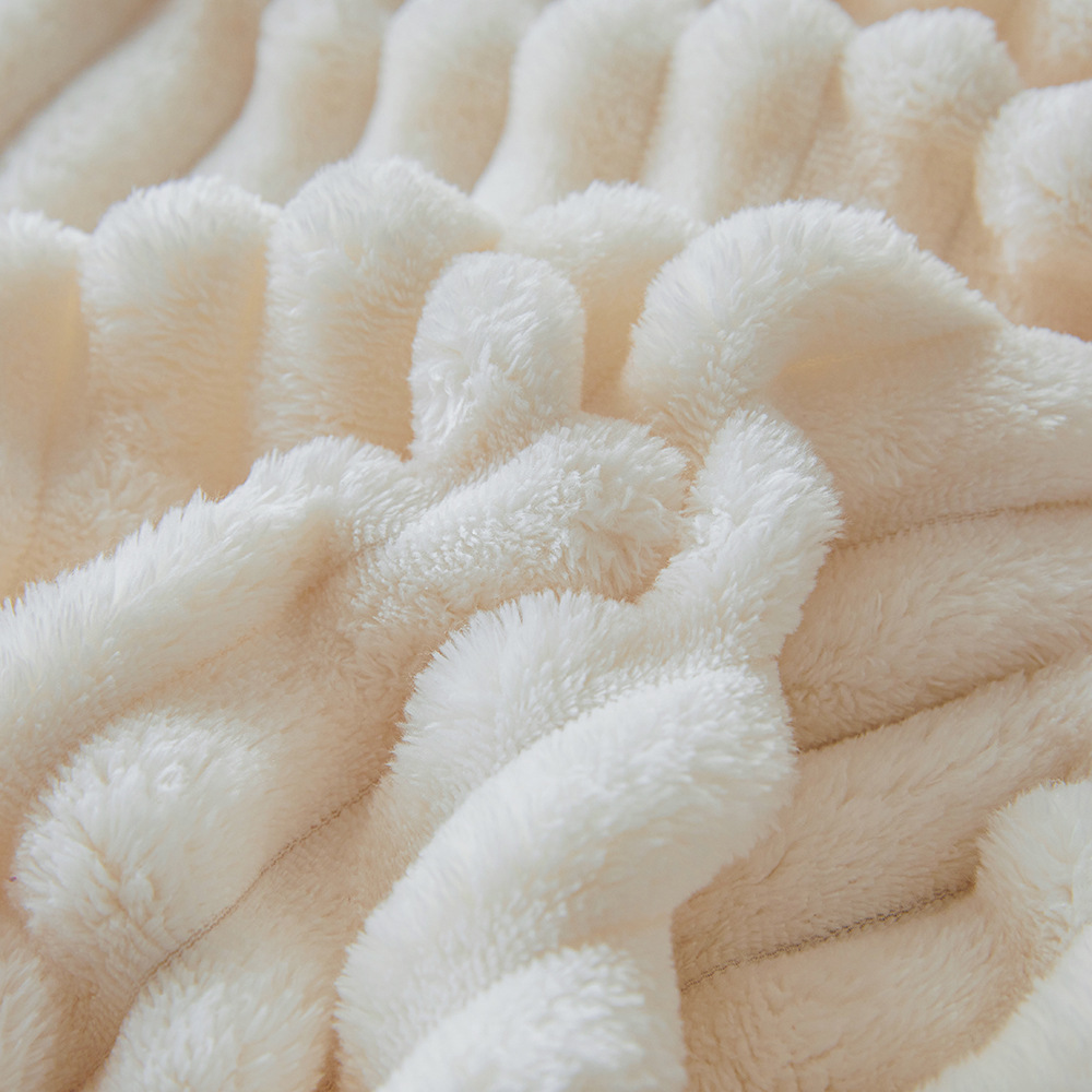 Casava Striped Rabbit Fur Luxe Fleece Blanket