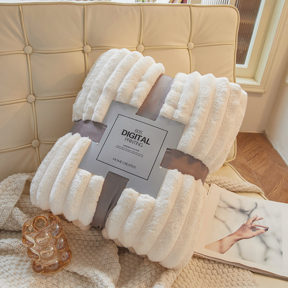 Casava Striped Rabbit Fur Luxe Fleece Blanket