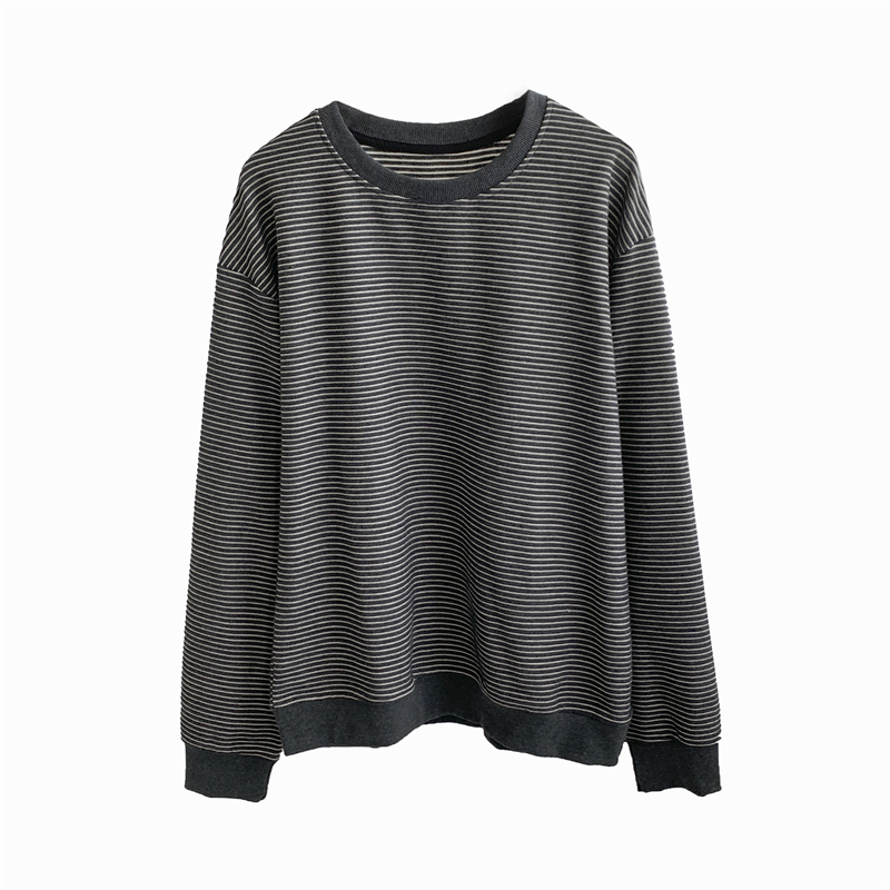 Women's Textured Stripe Shirt Round Neck New Style Student Jacket Sweatshirt