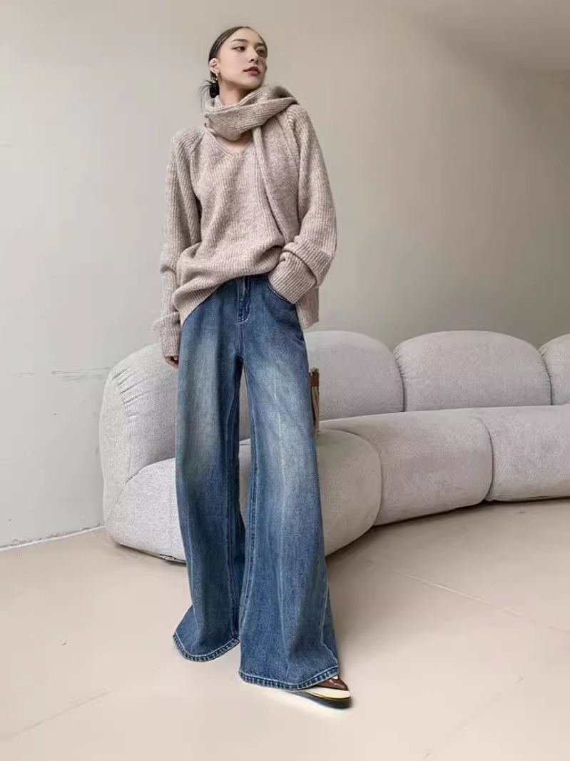 Casava Blue Washed Casual Wide Leg Jeans