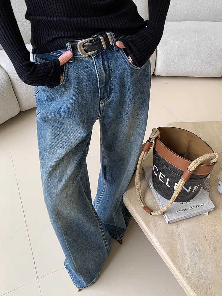 Casava Blue Washed Casual Wide Leg Jeans