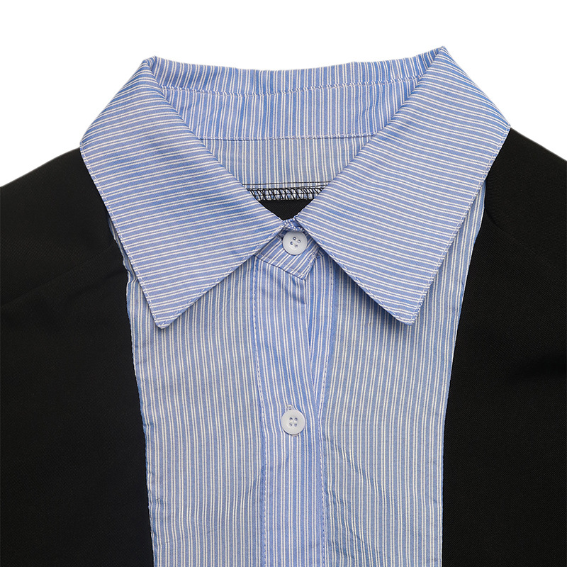 Casual Striped Shirt Patchwork Commute Style Women's Blazer Jacket Autumn