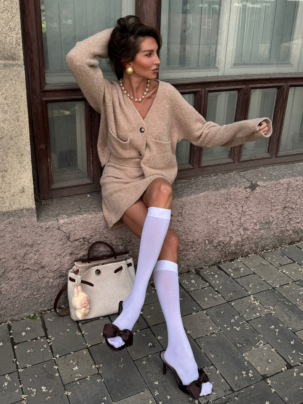 Business Skirt Co-ord Set With Elastic Waist And V Neck