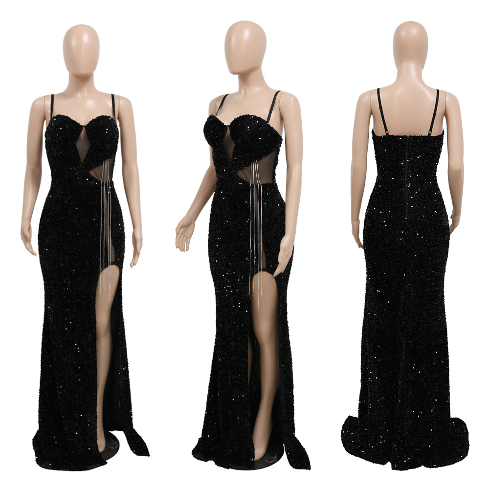 Sleeveless Strap Long Split Dress