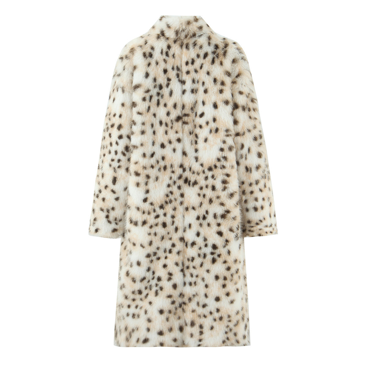 Trendy Long Fur Coat Leopard Print Leather