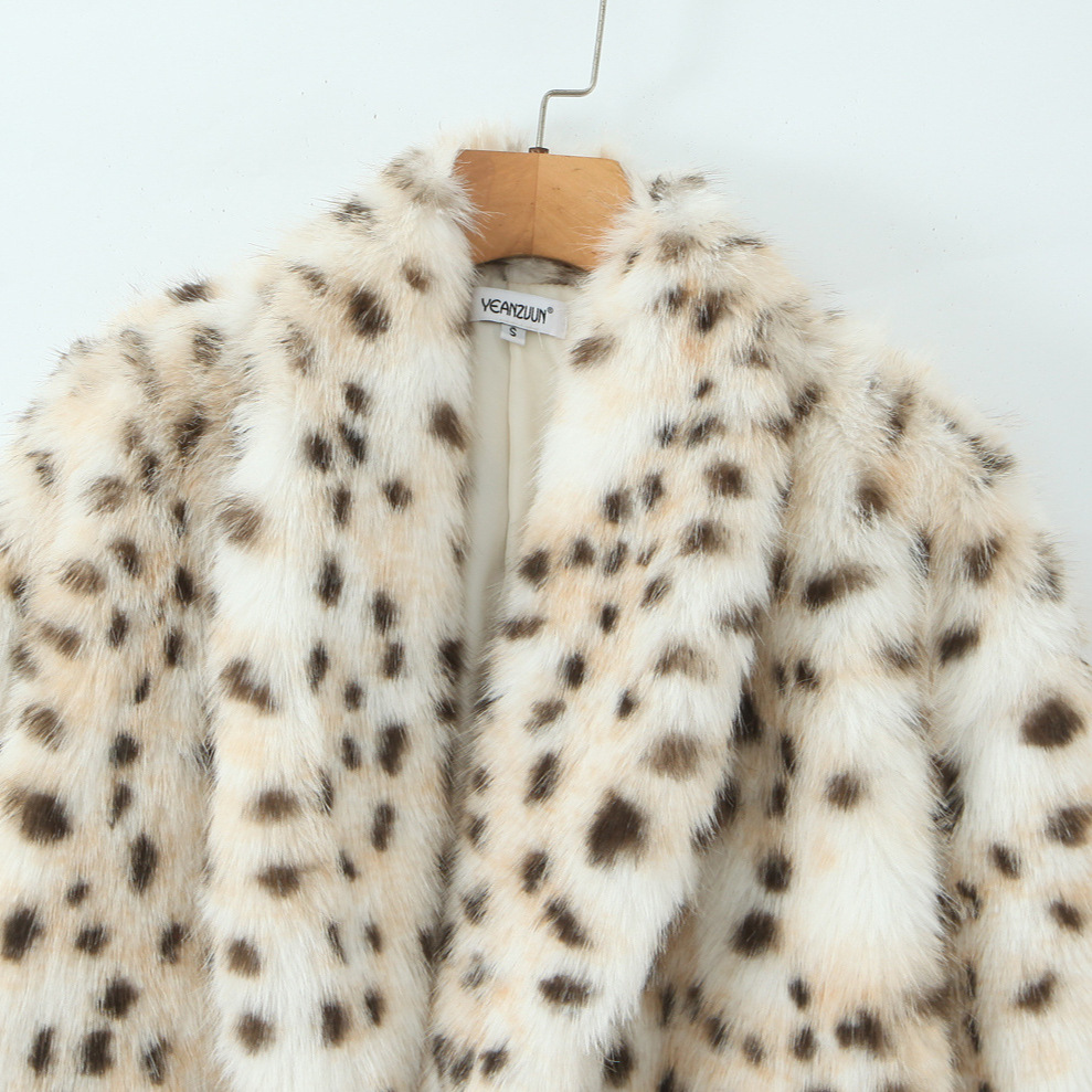 Trendy Long Fur Coat Leopard Print Leather