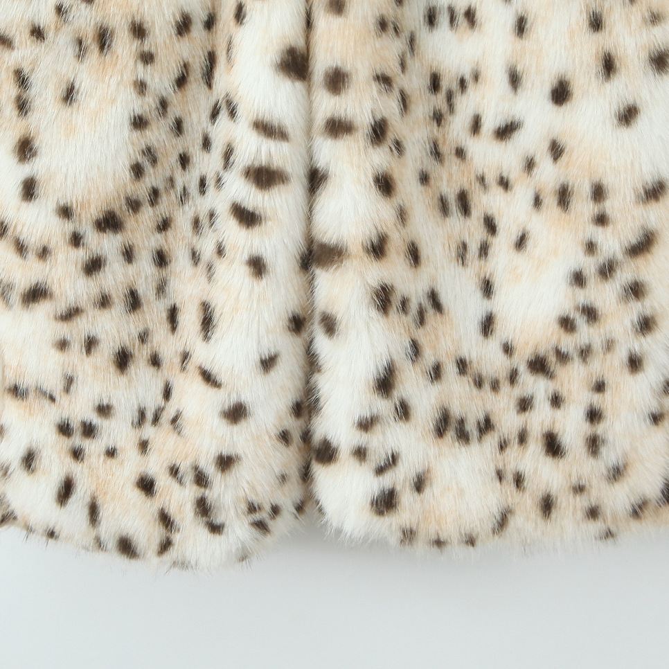 Trendy Long Fur Coat Leopard Print Leather