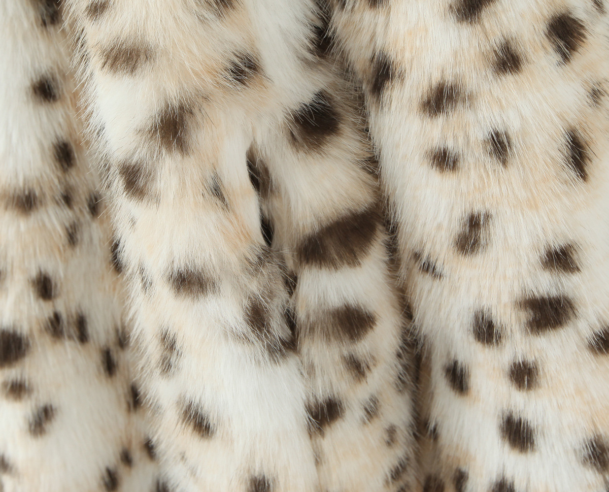 Trendy Long Fur Coat Leopard Print Leather