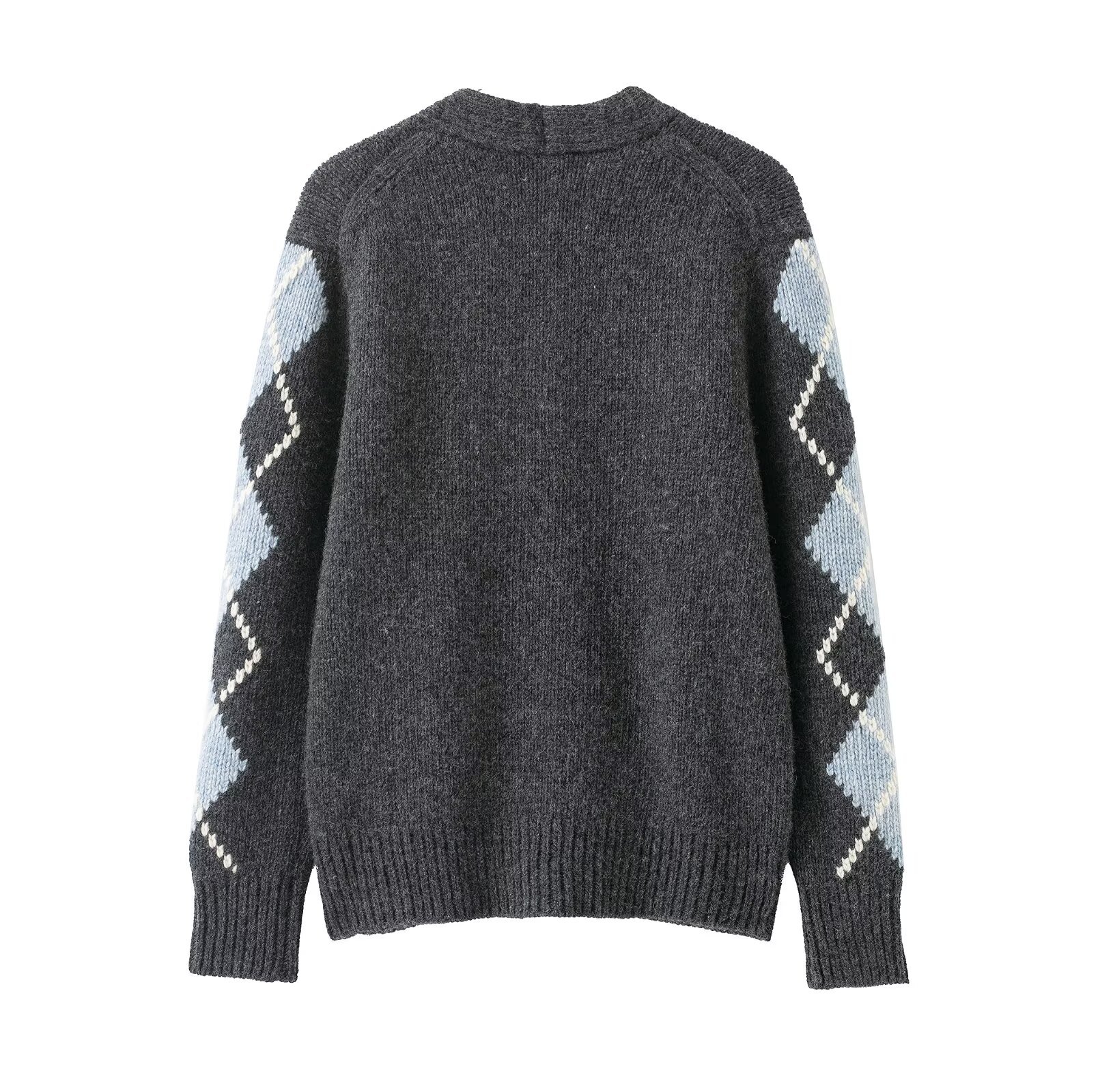 Casual Diamond Pattern Knitted Jacket Style