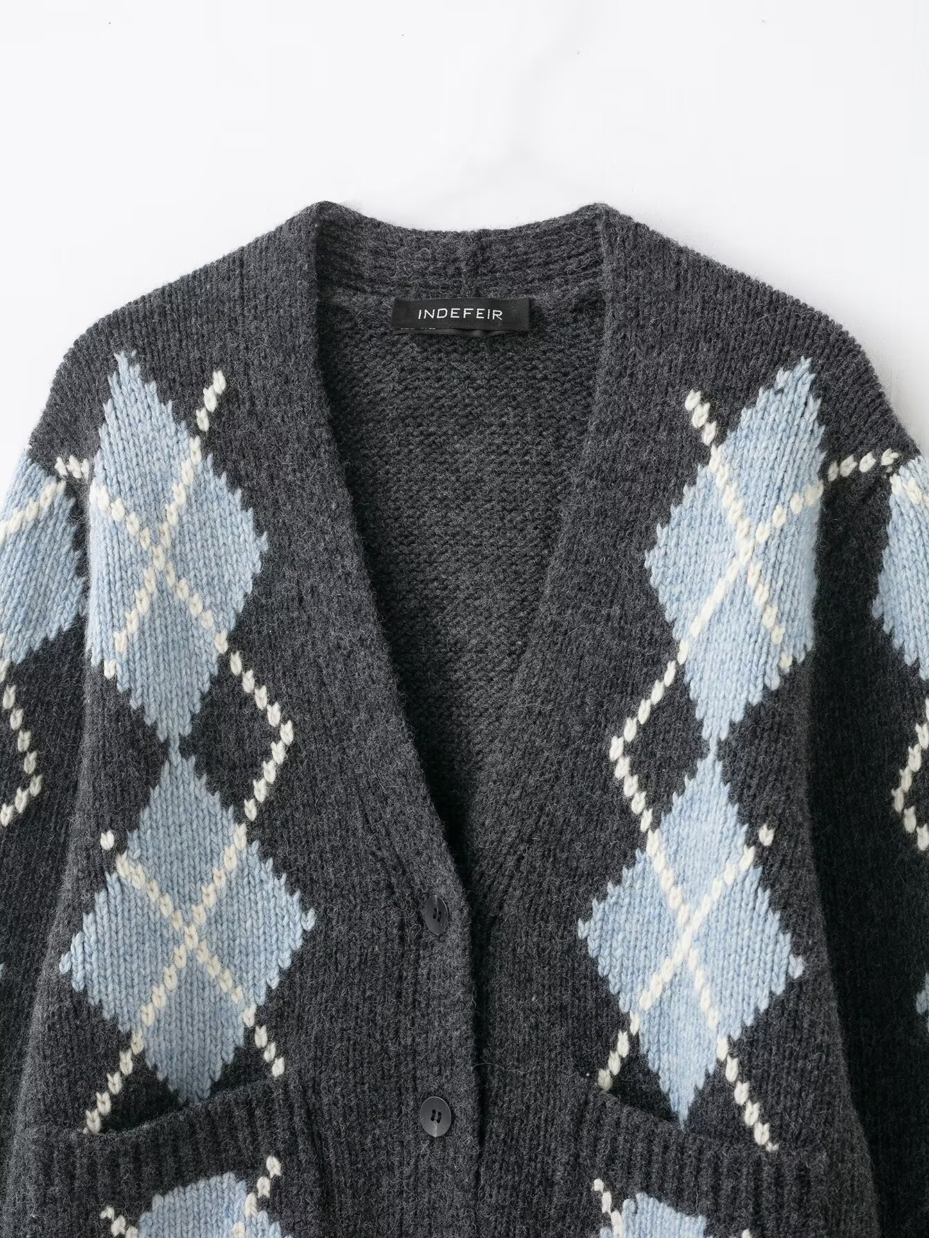 Casual Diamond Pattern Knitted Jacket Style