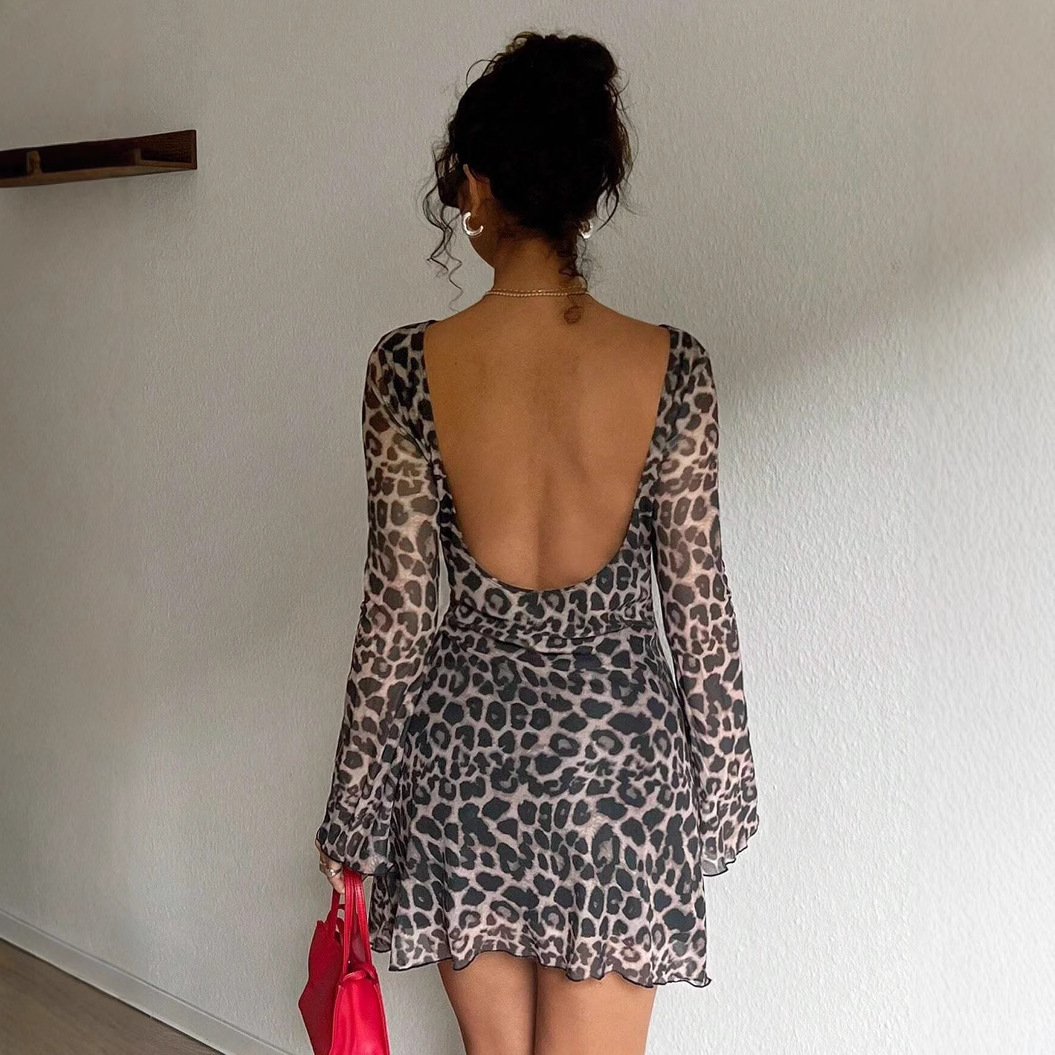 Casava Long Sleeve Leopard Print Dress
