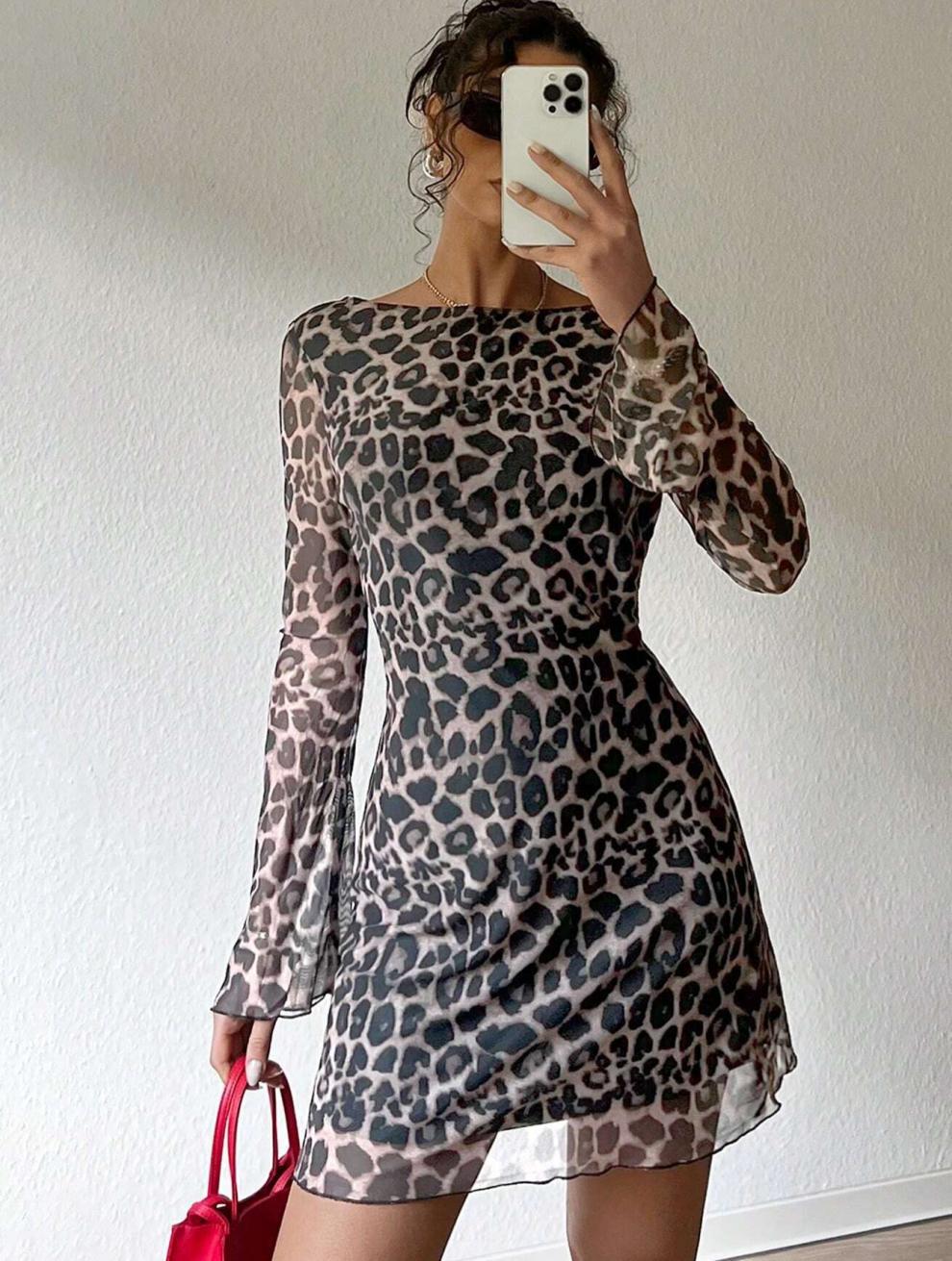 Casava Long Sleeve Leopard Print Dress
