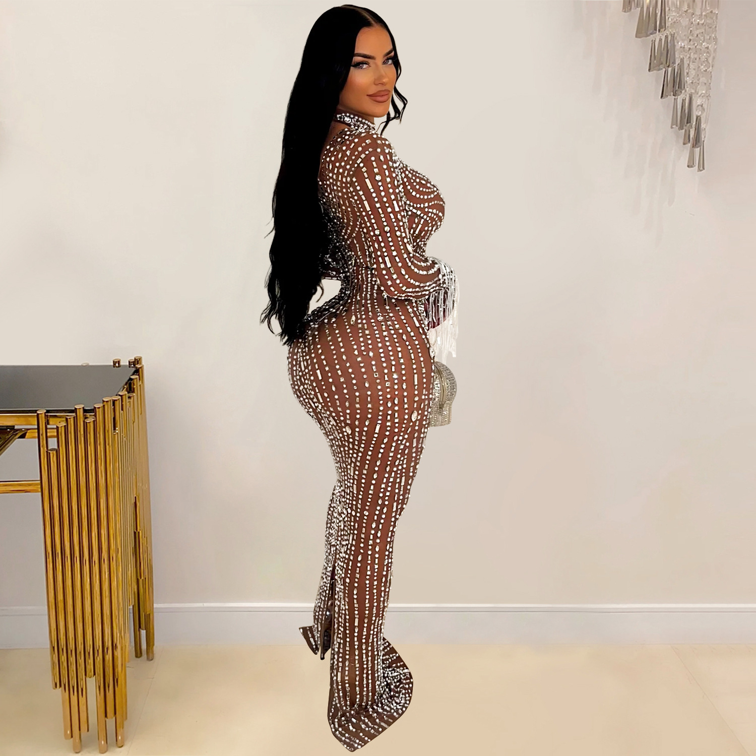 Pure Color Mesh Dress