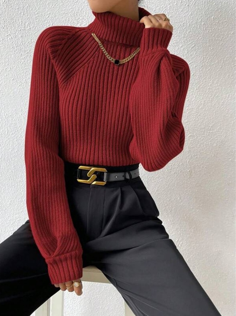 Loose Fit High Neck Knitted Sweater Women's Autumn Winter New Style  Style Long Sleeve Overhead Coat Loose Fit High Neck Knitted Sweater Women's Autumn Winter New Style  Style Long Sleeve Overhead Co