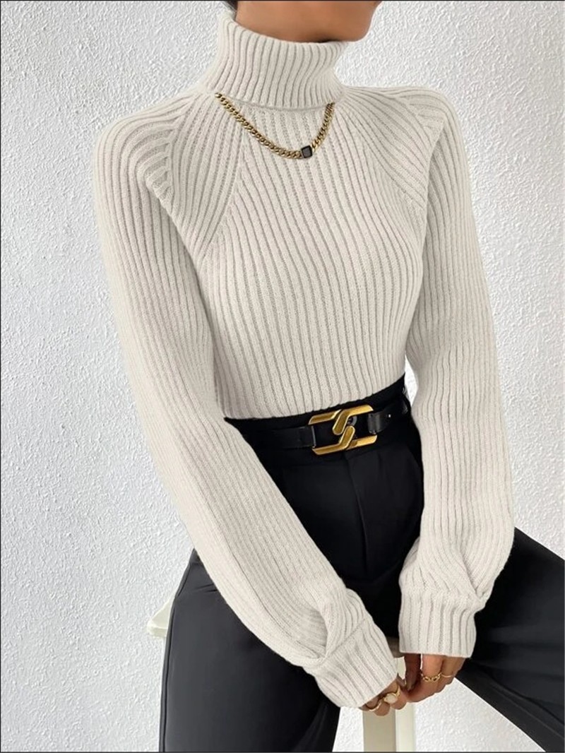 Loose Fit High Neck Knitted Sweater Women's Autumn Winter New Style  Style Long Sleeve Overhead Coat Loose Fit High Neck Knitted Sweater Women's Autumn Winter New Style  Style Long Sleeve Overhead Co