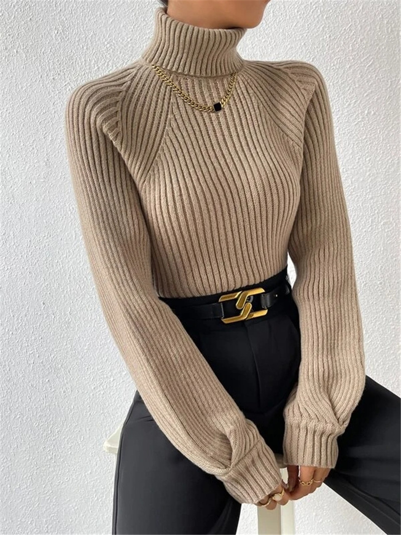 Loose Fit High Neck Knitted Sweater Women's Autumn Winter New Style  Style Long Sleeve Overhead Coat Loose Fit High Neck Knitted Sweater Women's Autumn Winter New Style  Style Long Sleeve Overhead Co