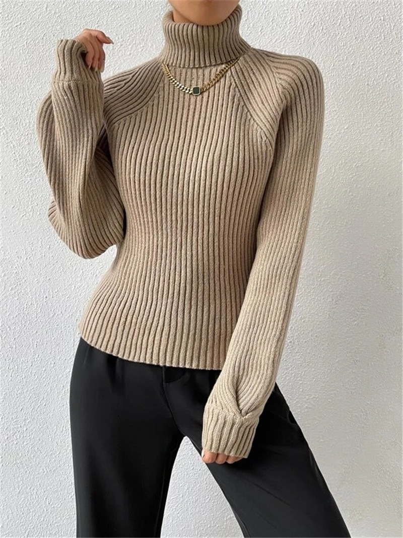 Loose Fit High Neck Knitted Sweater Women's Autumn Winter New Style  Style Long Sleeve Overhead Coat Loose Fit High Neck Knitted Sweater Women's Autumn Winter New Style  Style Long Sleeve Overhead Co