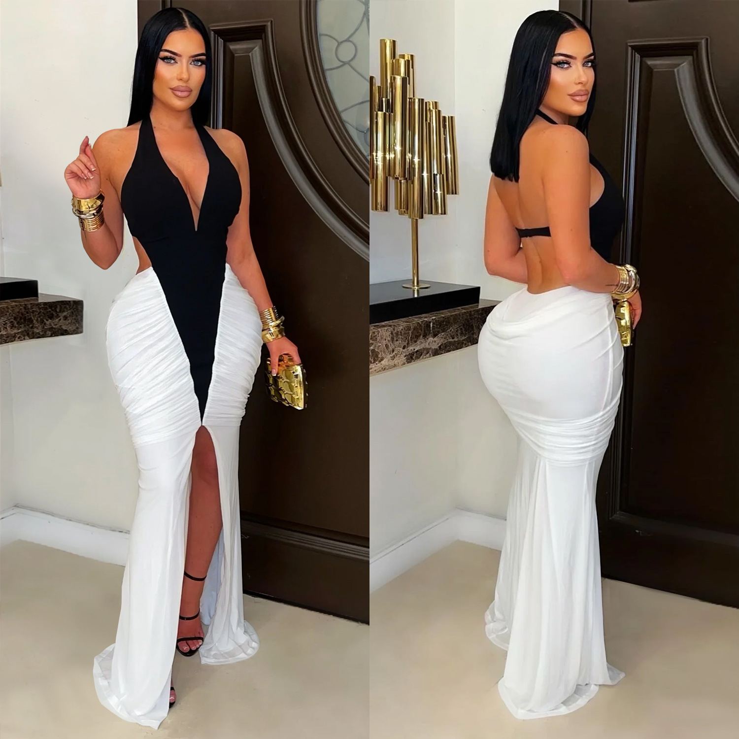 Casava V-Neck Split Back Gown