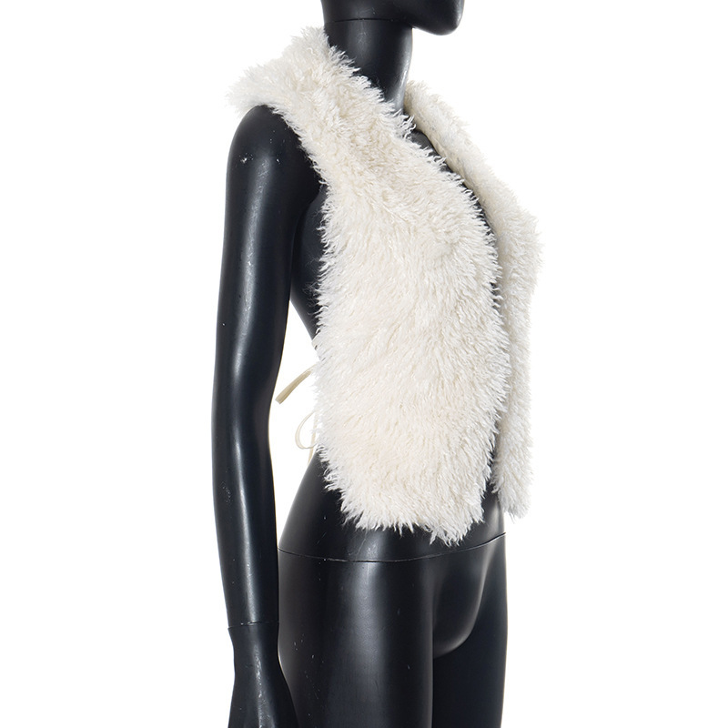 Women's Vest With Fur Collar And Strap Design