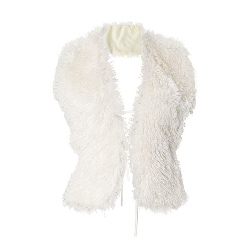 Women's Vest With Fur Collar And Strap Design
