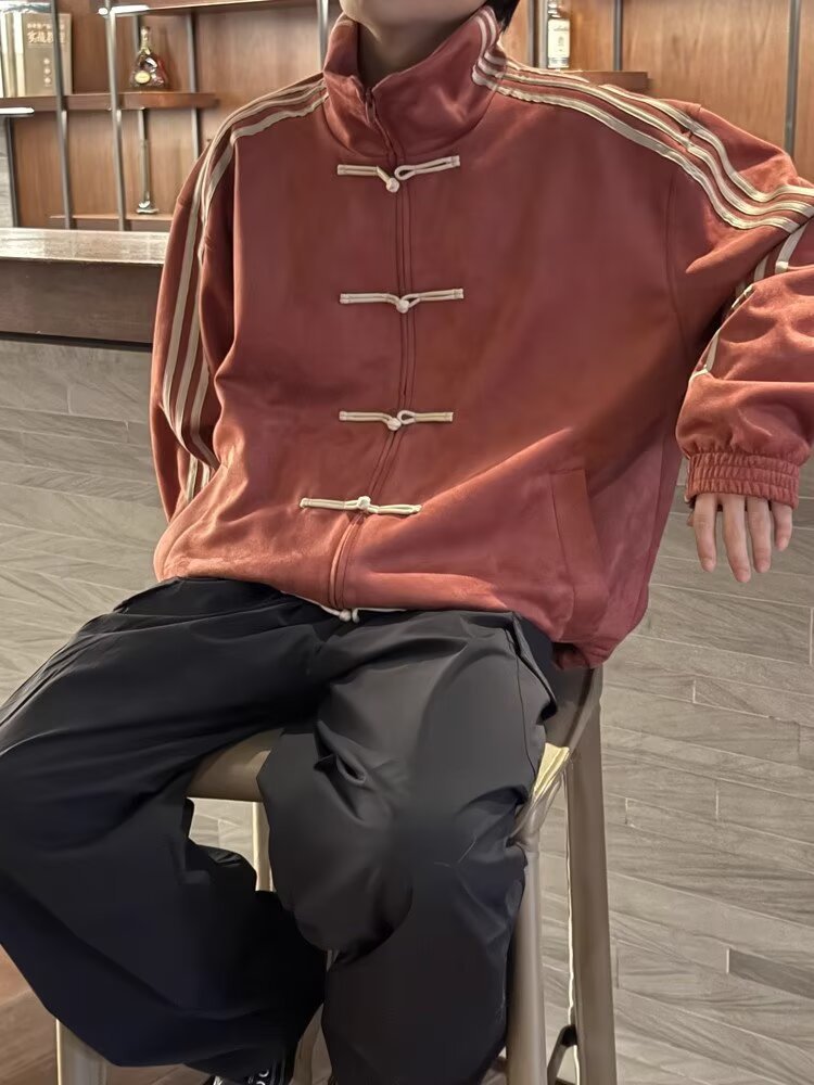 Men's Zipper Jacket With Standing Collar And Long Sleeves
