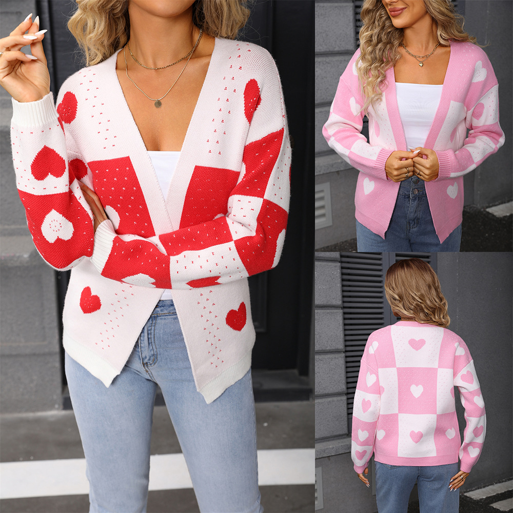 Casava Knitted Heart-shaped V-neck Cardigan