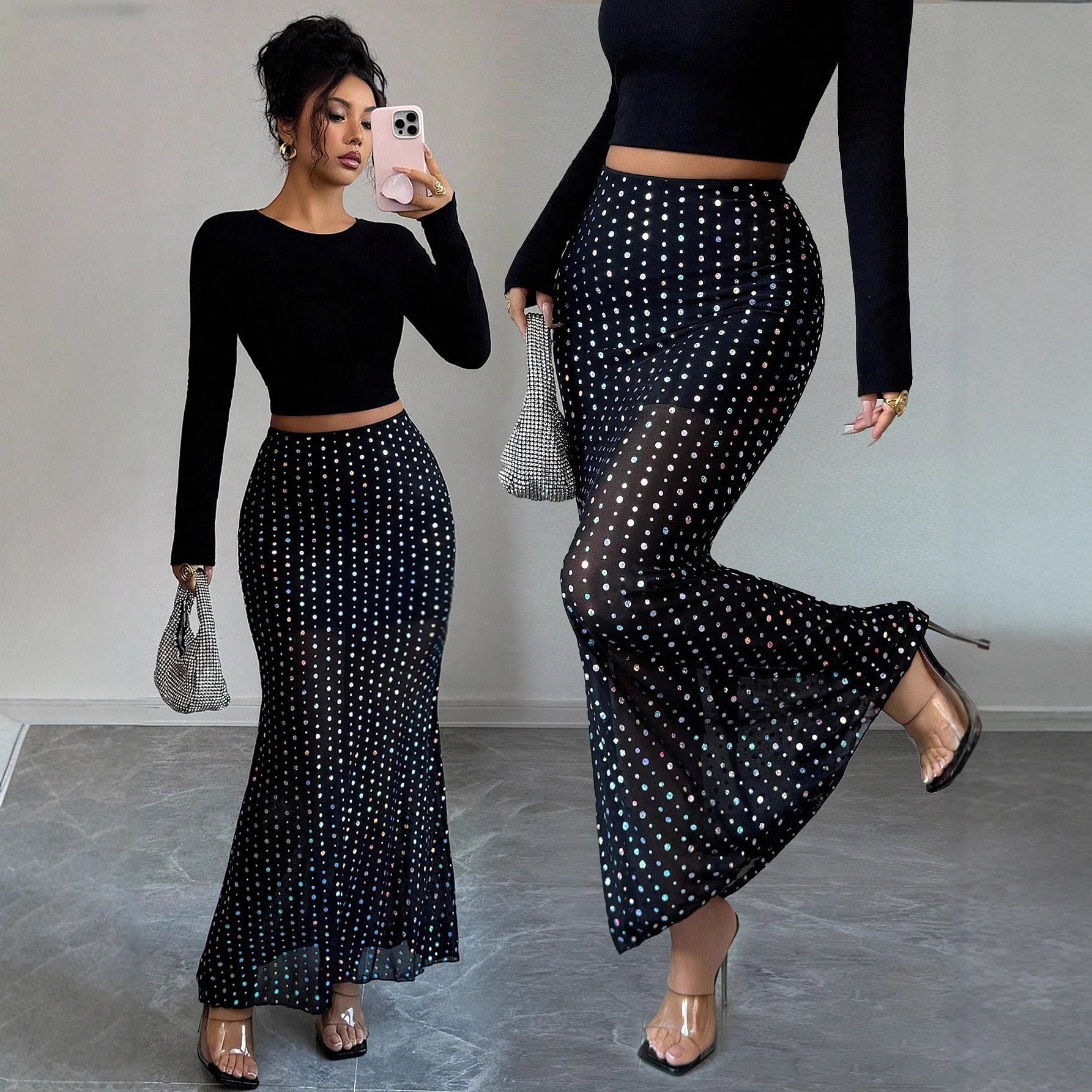 Slim Fit Double Layer Mesh Skirt