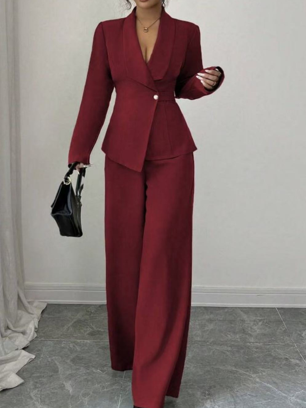 Elegant Pure Color Long Sleeve Straight Leg Pants
