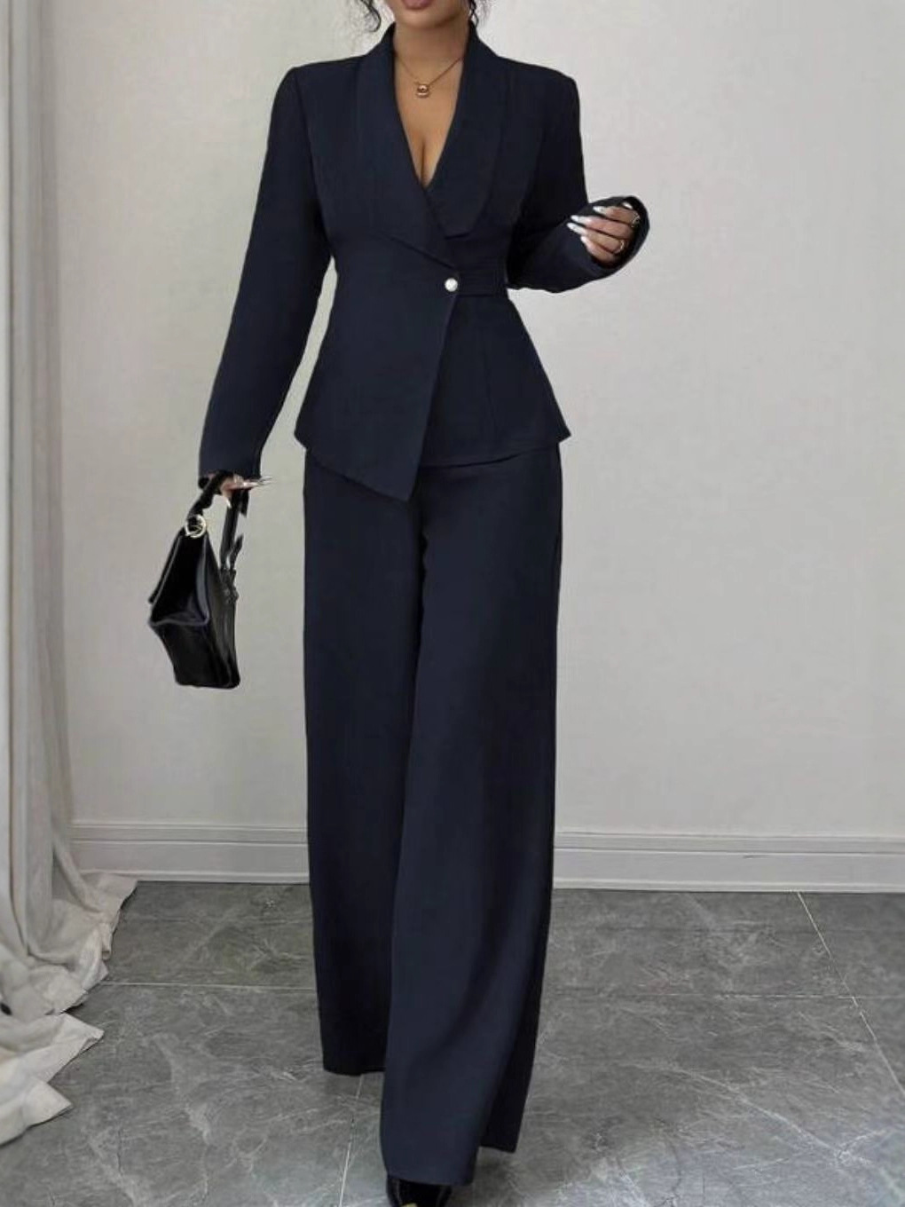 Elegant Pure Color Long Sleeve Straight Leg Pants