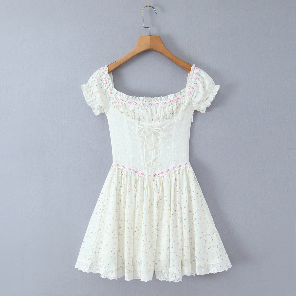 Floral Dress With Off Shoulder Neckline And Short Sleeves