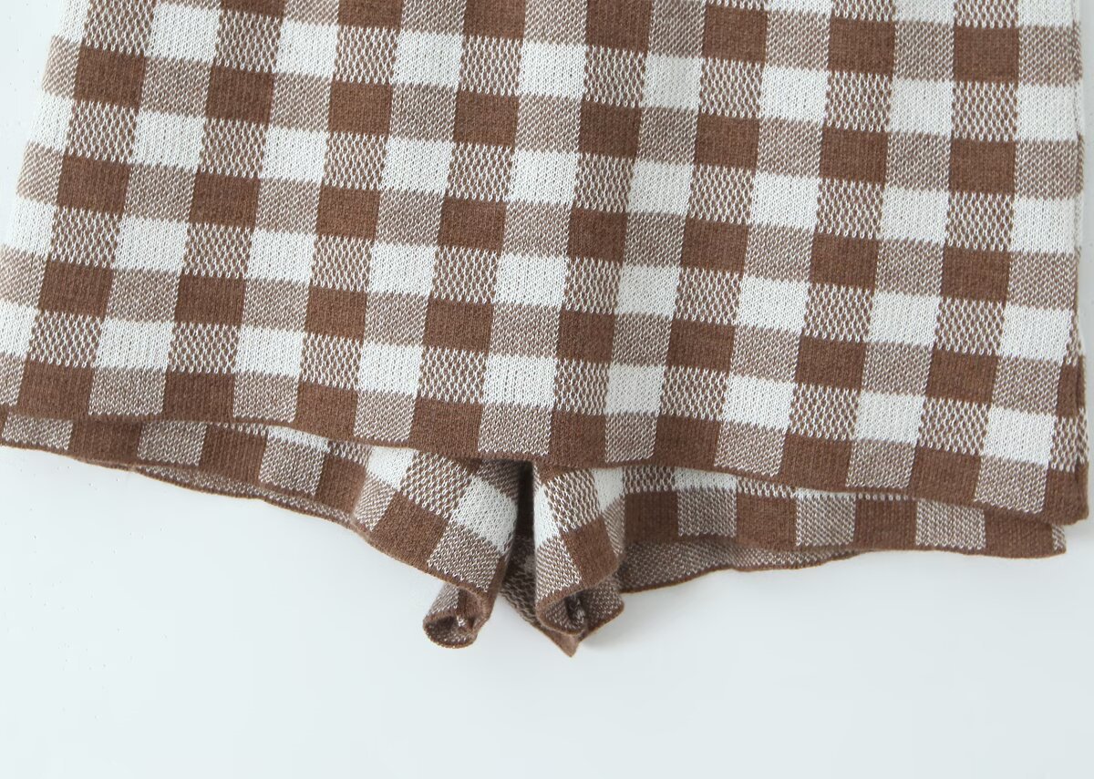 Plaid Pant Co-ord Set With Long Sleeve Top And Shorts