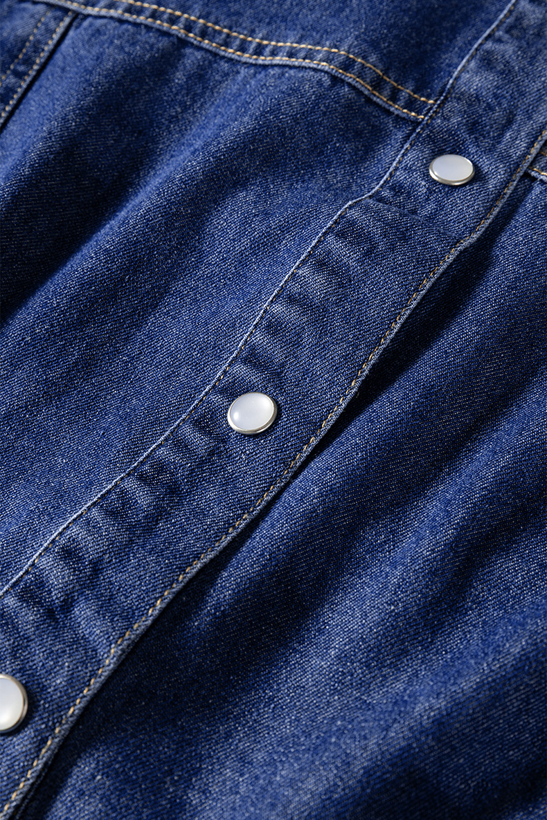 Casual Denim Dress With Long Sleeve And Lapel Neckline