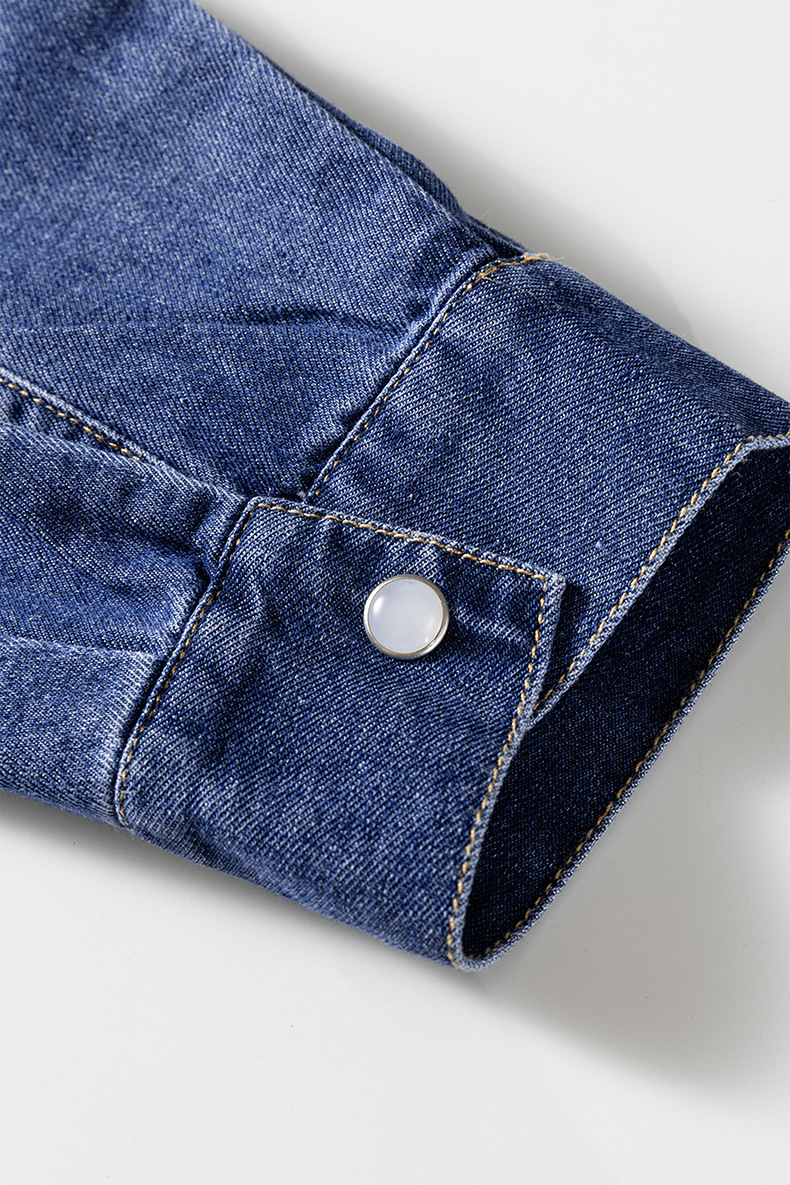 Casual Denim Dress With Long Sleeve And Lapel Neckline