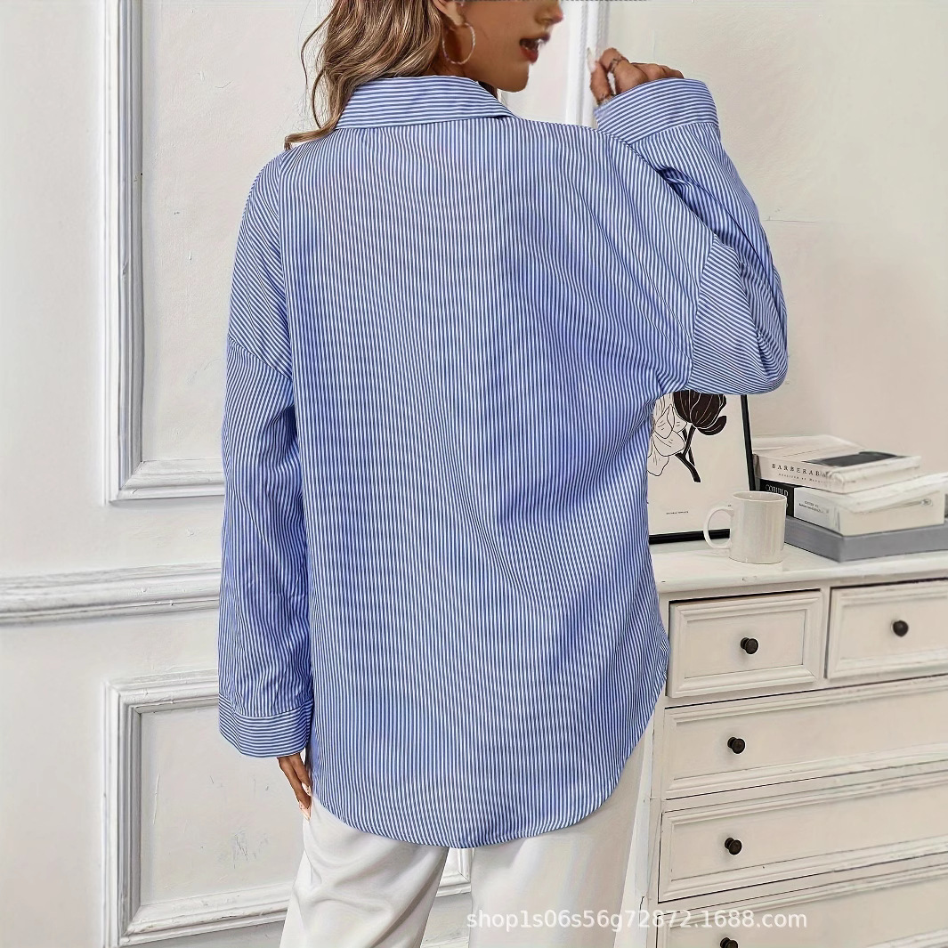 Stripe Long Sleeve Polyester Shirt