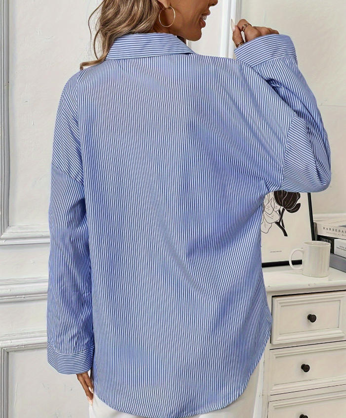 Stripe Long Sleeve Polyester Shirt