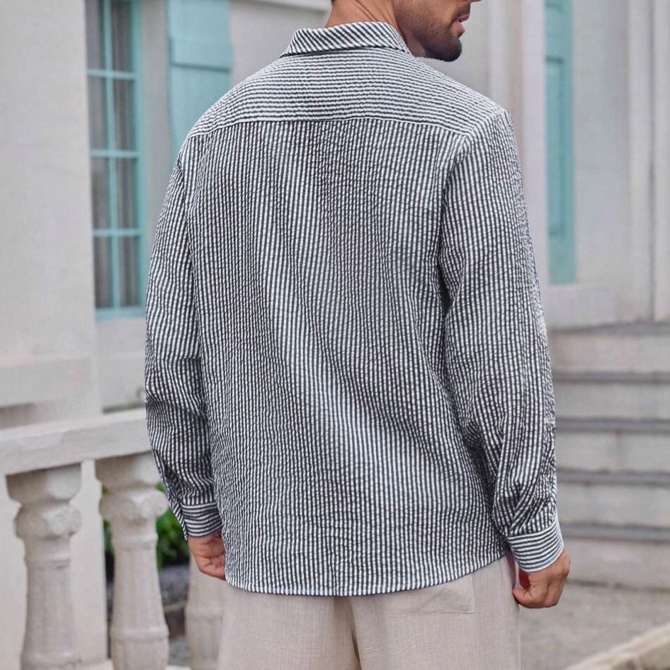 Stripe Long Sleeve Casual Polyester Shacket
