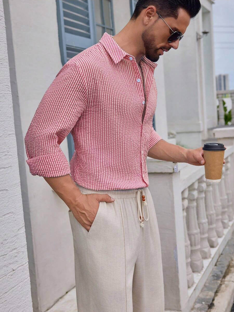 Stripe Long Sleeve Casual Polyester Shacket