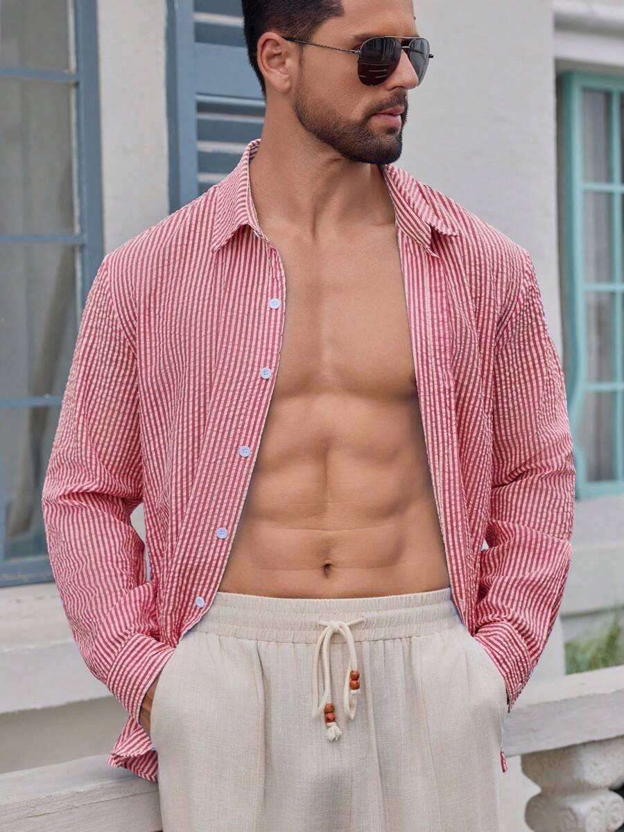 Stripe Long Sleeve Casual Polyester Shacket
