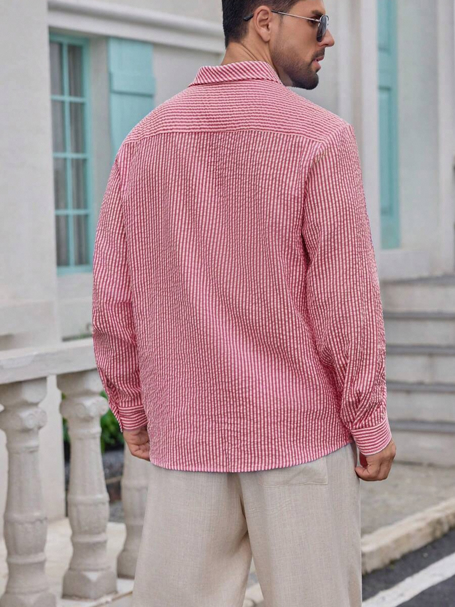 Stripe Long Sleeve Casual Polyester Shacket