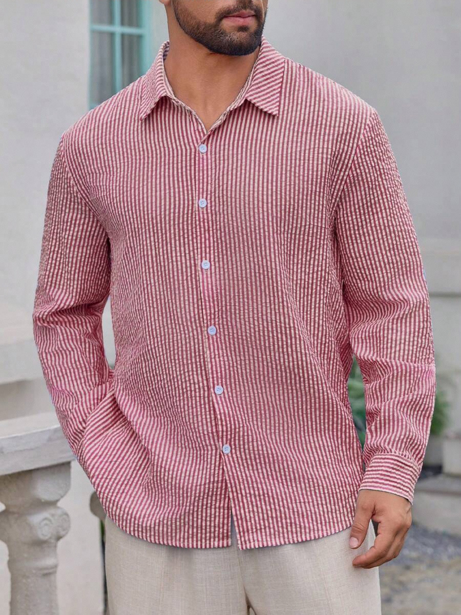 Stripe Long Sleeve Casual Polyester Shacket